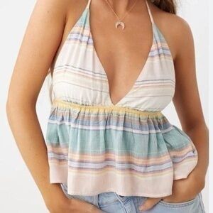 O’Neill Multicolor Pastel Stripped Halter Top | Size Large|